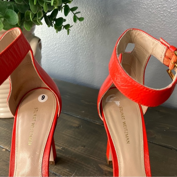 stuart weitzman Heels 9 Poppy Red-Orange Summer Nudist Strappy Women’s - Picture 12 of 12